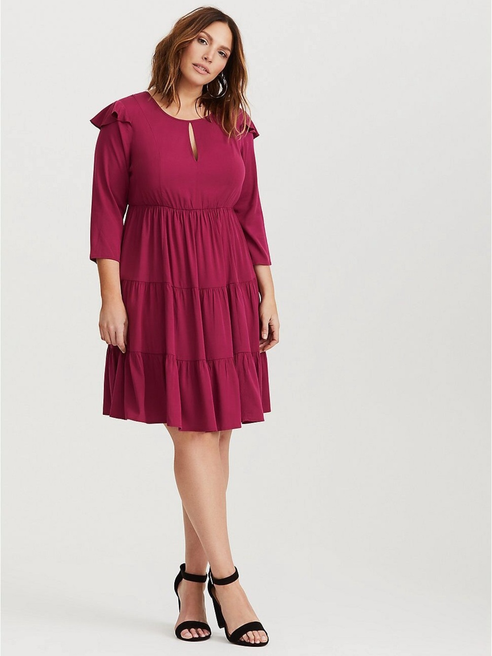 torrid Berry Ruffle-Shoulder Tiered Midi Dress